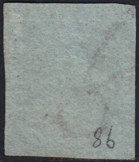 PV60_325 - 1851 - Leone di Marzocco, 9 crazie bruno violaceo su carta azzurra e filigrana corona usato (8b)