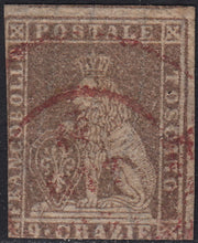 PPP449 - 1851 Leone di Marzocco, 2 light blue crazie on gray paper and crown watermark, used (5d)