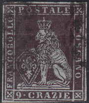 PPP449 - 1851 Leone di Marzocco, 2 light blue crazie on gray paper and crown watermark, used (5d)