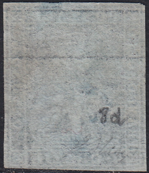 PPP449 - 1851 Leone di Marzocco, 2 light blue crazie on gray paper and crown watermark, used (5d)