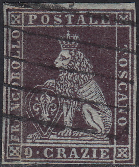 PPP449 - 1851 Leone di Marzocco, 2 light blue crazie on gray paper and crown watermark, used (5d)