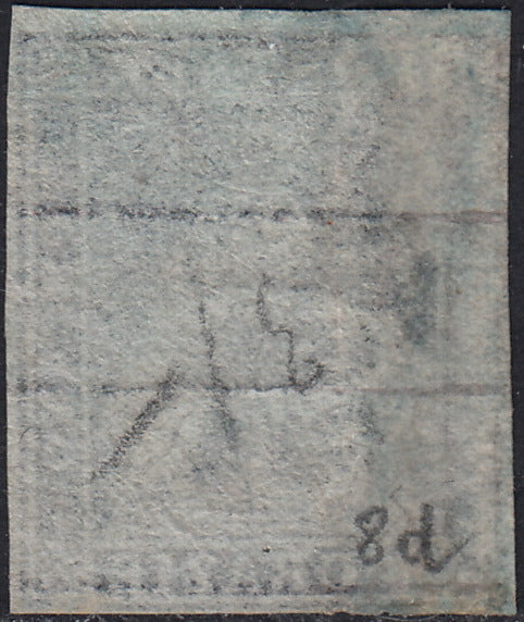 PPP449 - 1851 Leone di Marzocco, 2 light blue crazie on gray paper and crown watermark, used (5d)