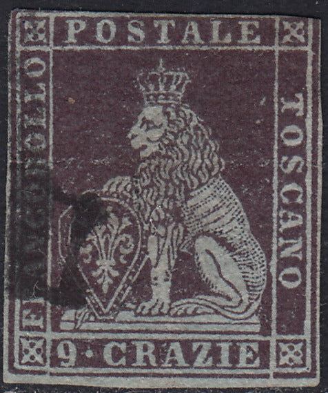 PPP449 - 1851 Leone di Marzocco, 2 light blue crazie on gray paper and crown watermark, used (5d)