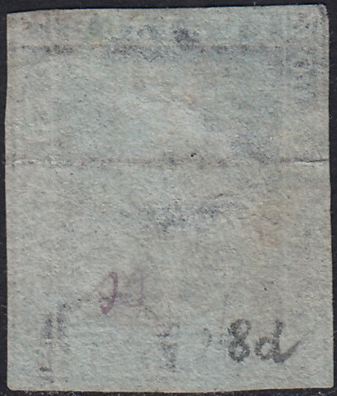 PV60_335 - 1851 - Leone di Marzocco, 9 crazie viola bruno scurissimo su carta grigia e filigrana corona usato (8d)