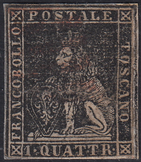 PPP449 - 1851 Leone di Marzocco, 2 light blue crazie on gray paper and crown watermark, used (5d)