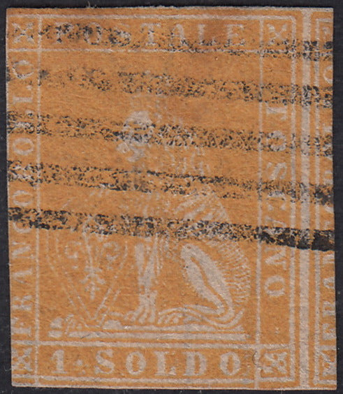 PPP449 - 1851 Leone di Marzocco, 2 light blue crazie on gray paper and crown watermark, used (5d)