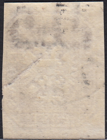 PV60_390 - 1863 - Francobollo da s. 1,05 grigio lillaceo bruno, tipo della IV e V emissione, con frammenti di FILIGRANA "ZEITUNGS MARKEN" usato (11a/11d)