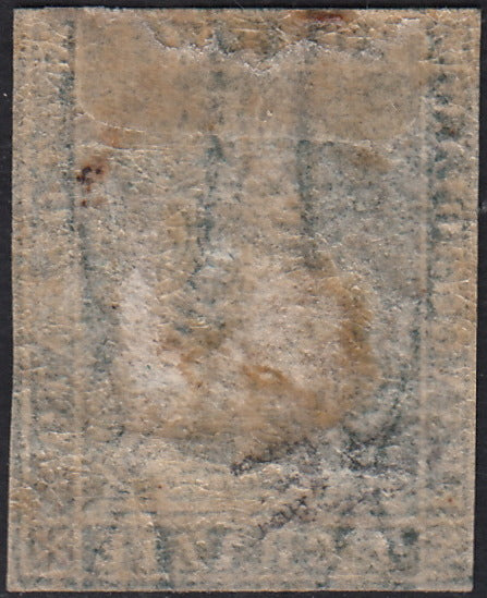 PPP449 - 1851 Leone di Marzocco, 2 light blue crazie on gray paper and crown watermark, used (5d)