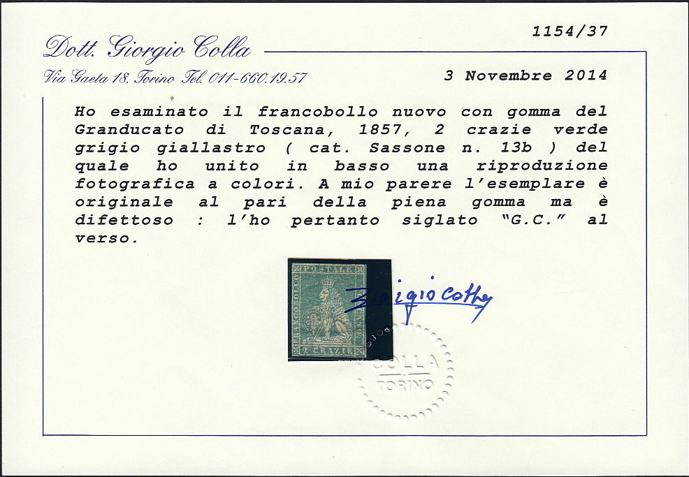 PPP449 - 1851 Leone di Marzocco, 2 light blue crazie on gray paper and crown watermark, used (5d)