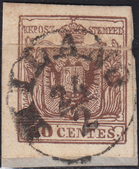 1858 - Franqueo adeudado para periódicos, 4 kr. Rojo opaco usado en restos de periódico (4)