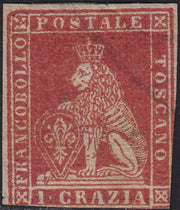 PPP449 - 1851 Leone di Marzocco, 2 light blue crazie on gray paper and crown watermark, used (5d)