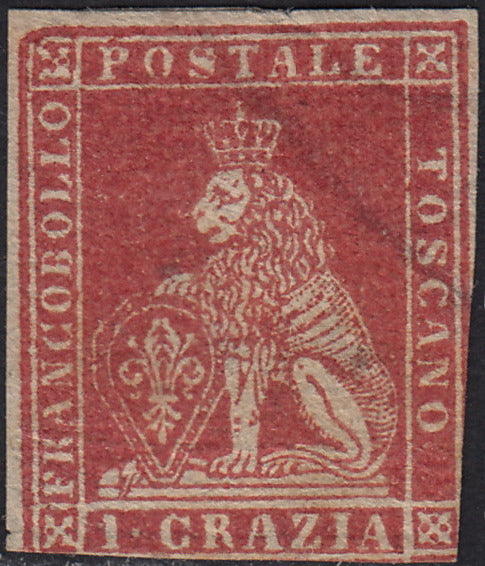 PPP449 - 1851 Leone di Marzocco, 2 light blue crazie on gray paper and crown watermark, used (5d)