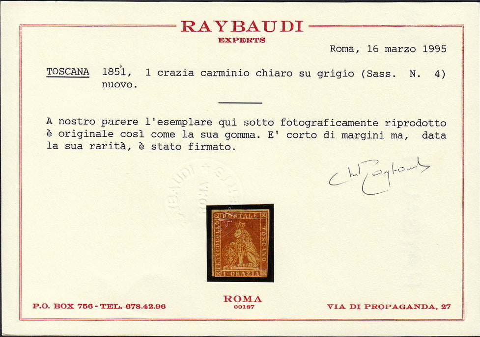 PPP449 - 1851 Leone di Marzocco, 2 light blue crazie on gray paper and crown watermark, used (5d)