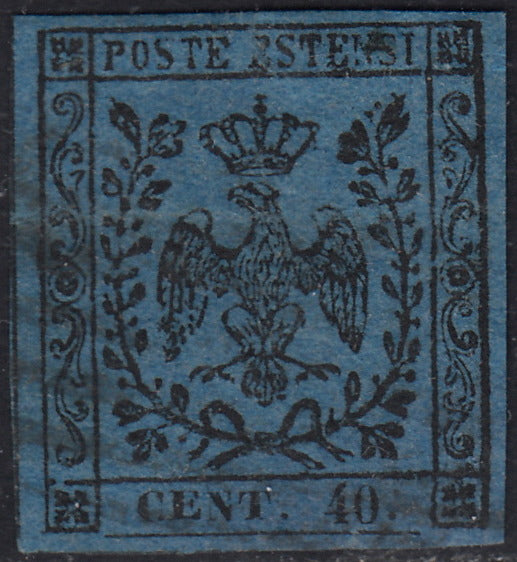 PV60_457 - 1852 - Aquila estense, emissione con punto dopo la cifra, c. 40 azzurro scuro usato (10)