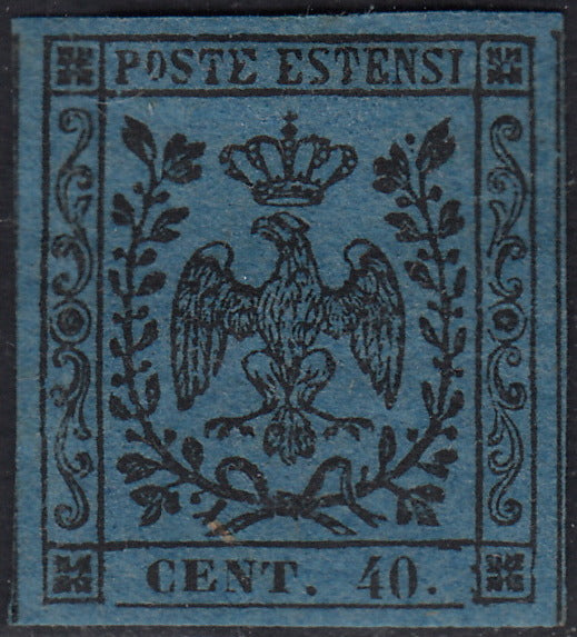 PV60_459 - 1852 - Aquila estense, emissione con punto dopo la cifra, c. 40 azzurro scuro nuovo con gomma (10)