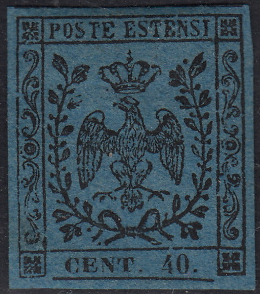 PV60_460 - 1852 - Aquila estense, emissione con punto dopo la cifra, c. 40 azzurro scuro nuovo con gomma (10)