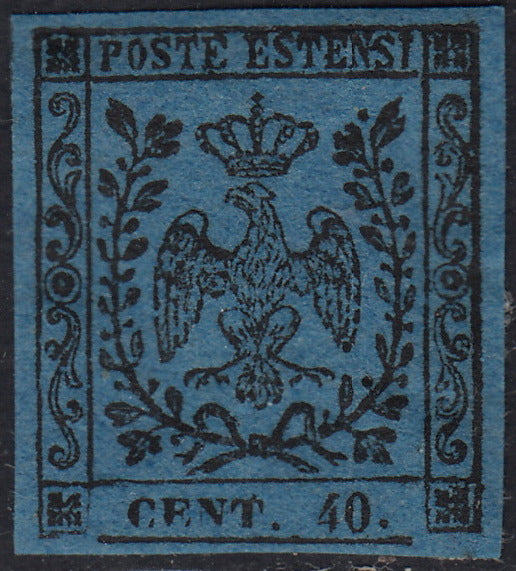 PV60_461 - 1852 - Aquila estense, emissione con punto dopo la cifra, c. 40 azzurro scuro nuovo con gomma (10)