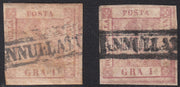 PV60_474 - 1858 - Stemma delle Due Sicilie, 1 grano rosa chiaro + 1 grano rosa lillaceo usati (3 + 3a)