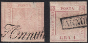 PV60_478 - 1858 - Stemma delle Due Sicilie, 1 grano rosa chiaro + 1 grano rosa lillaceo I tavola usati (3 + 3a)