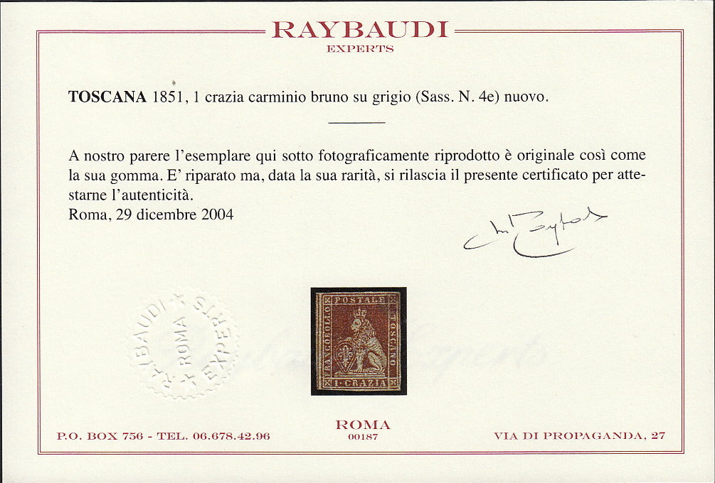 PPP449 - 1851 Leone di Marzocco, 2 light blue crazie on gray paper and crown watermark, used (5d)