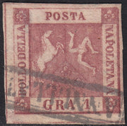 PV60_481 - 1858 - Stemma delle Due Sicilie, 1 grano carminio vivo II tavola usato (4b)