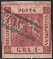 PV60_486 - 1858 - Stemma delle Due Sicilie, 1 grano carminio scuro II tavola usato (4c)