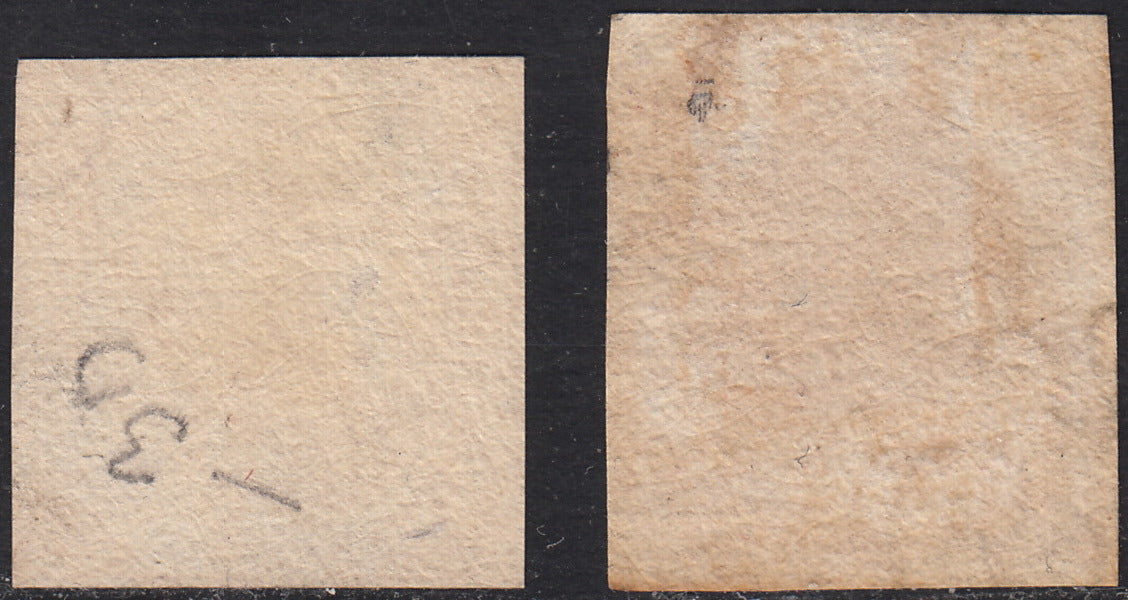 PV60_493 - 1858 - Stemma delle Due Sicilie, 2 grana rosa chiaro e 2 grana rosa lillaceo I tavola usati (5, 5a)