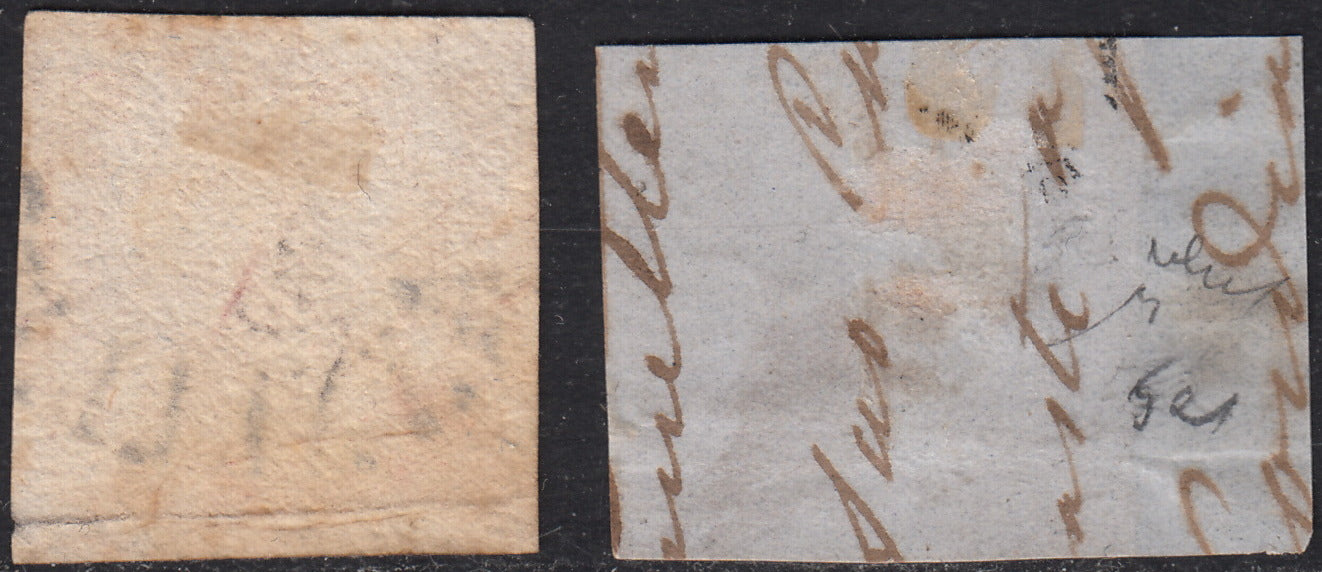 PV60_498 - 1858 - Stemma delle Due Sicilie, 2 grana carminio e 2 grana carminio vivo usati (5e, 5f)