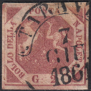 PV60_499 - 1858 - Stemma delle Due Sicilie, 2 grana carminio cupo I tavola usato in periodo di Regno d'Italia (5g)