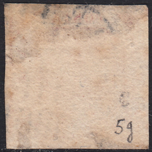 PV60_499 - 1858 - Stemma delle Due Sicilie, 2 grana carminio cupo I tavola usato in periodo di Regno d'Italia (5g)