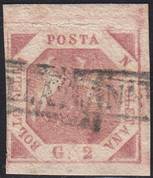 PV60_505 - 1858 - Stemma delle Due Sicilie, 2 grana rosa brunastro II tavola usato (6b)