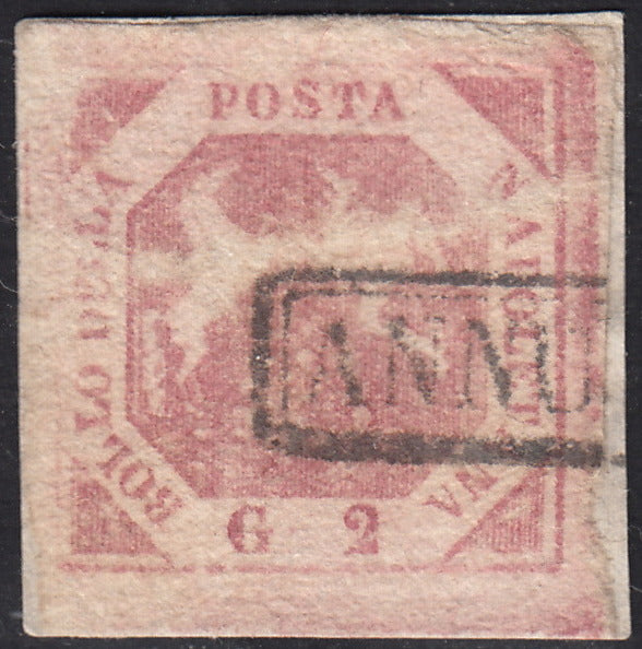 PV60_509 - 1858 - Stemma delle Due Sicilie, 2 grana rosa lillaceo II tavola usato (6a)
