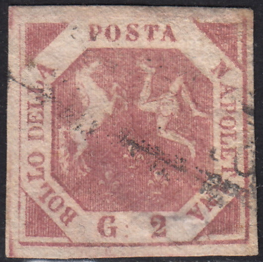 PV60_514 - 1858 - Stemma delle Due Sicilie, 2 grana rosa lillaceo III tavola usato (7a)