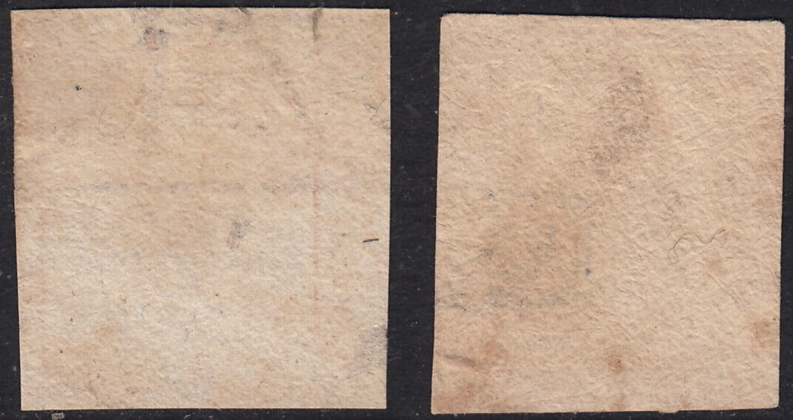 PV60_522 - 1858 - Stemma delle Due Sicilie, 5 grana rosa brunastro I tavola e 5 grana carminio rosa II tavola usati (8+9)