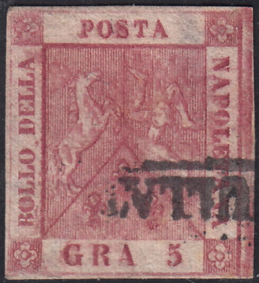 PV60_530 - 1858 - Stemma delle Due Sicilie, 5 grana carminio scuro II tavola usato (9b)