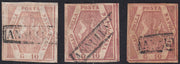 PV60_533 - 1858 - Stemma delle Due Sicilie, 10 grana I tavola rosa brunastro, rosa lillaceo e rosa brunastro scuro usati (10, 10a, 10b)