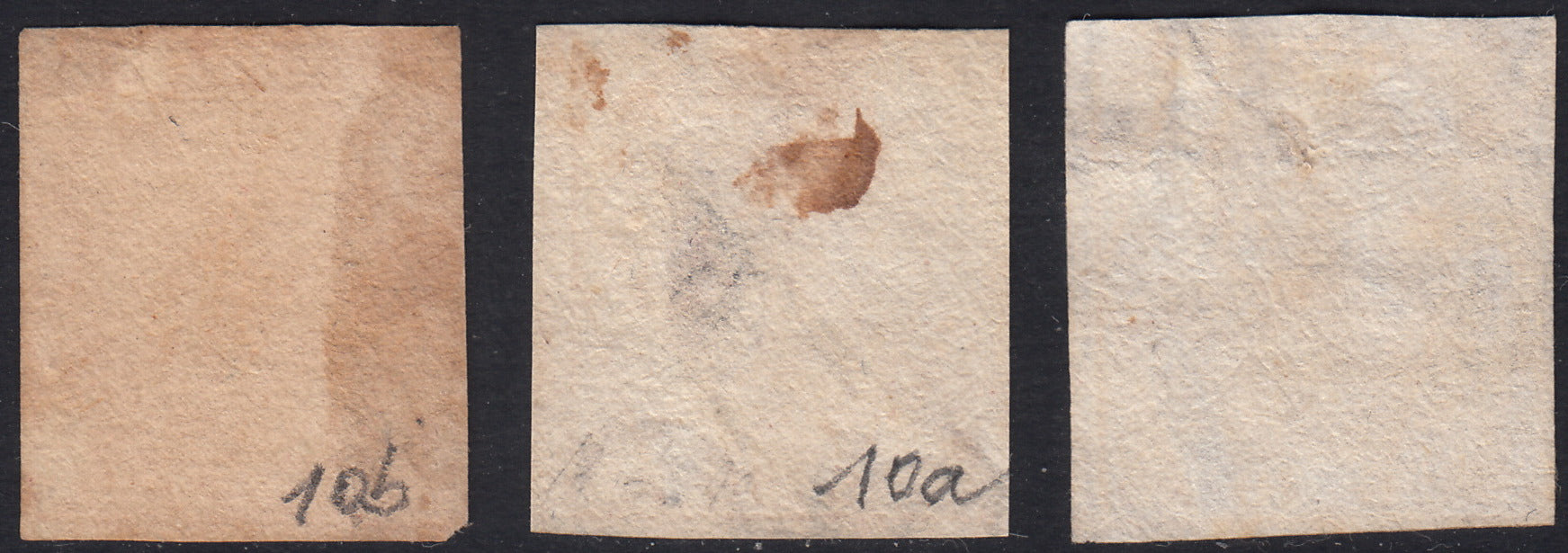 PV60_533 - 1858 - Stemma delle Due Sicilie, 10 grana I tavola rosa brunastro, rosa lillaceo e rosa brunastro scuro usati (10, 10a, 10b)