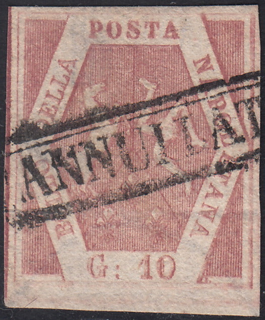 PV60_538 - 1858 - Stemma delle Due Sicilie, 10 grana rosa lillaceo I tavola usato (10a)