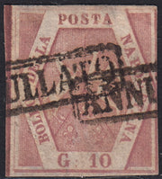 PV60_541 - 1858 - Stemma delle Due Sicilie, 10 grana I tavola rosa brunastro scuro usati (10b)