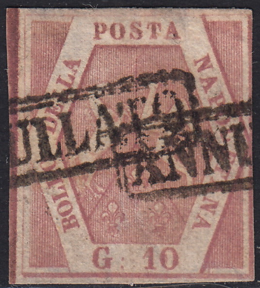 PV60_541 - 1858 - Stemma delle Due Sicilie, 10 grana I tavola rosa brunastro scuro usati (10b)