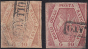 PV60_544 - 1858 - Stemma delle Due Sicilie, 10 grana II tavola rosacarminio chiaro e 10 grana carminio vivo usati (11a, 11b)