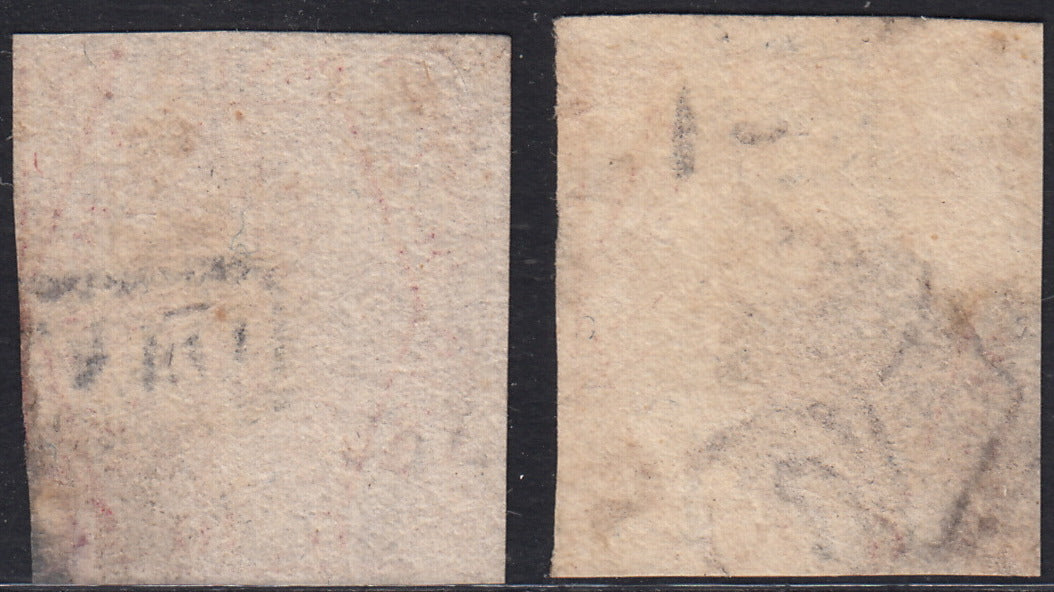 PV60_544 - 1858 - Stemma delle Due Sicilie, 10 grana II tavola rosacarminio chiaro e 10 grana carminio vivo usati (11a, 11b)