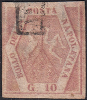 PV60_546 - 1858 - Stemma delle Due Sicilie, 10 grana rosa carminio chiaro II tavola usato (11a)