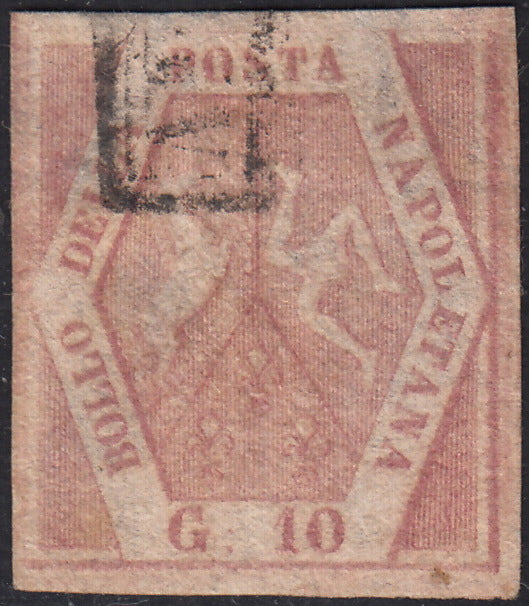 PV60_546 - 1858 - Stemma delle Due Sicilie, 10 grana rosa carminio chiaro II tavola usato (11a)
