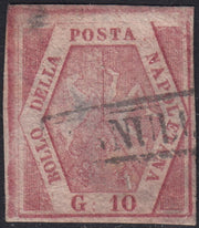 PV60_549 - 1858 - Stemma delle Due Sicilie, 10 grana carminio vivo II tavola usato (11b)