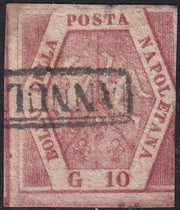 PV60_540 - 1858 - Stemma delle Due Sicilie, 10 grana II tavola carminio vivo usato (11b)