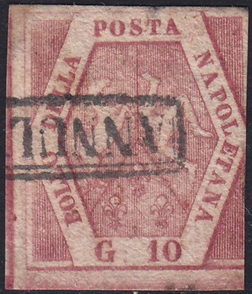 PV60_540 - 1858 - Stemma delle Due Sicilie, 10 grana II tavola carminio vivo usato (11b)