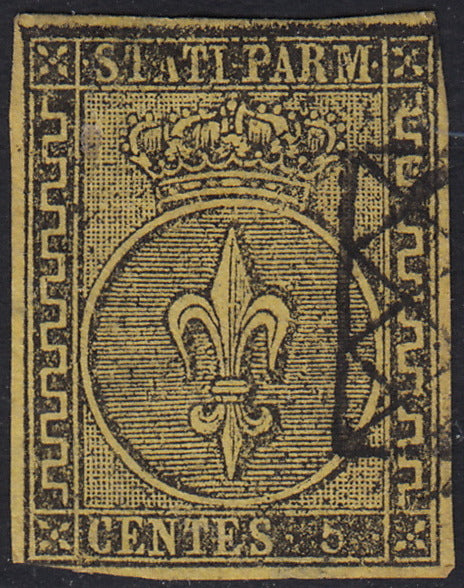 BO22-59 - 1859 - Efigie de Fernando II de Borbón, 1 grano verde oliva grisáceo claro II mesa papel Palermo nuevo con goma original, poco común y de hermosa calidad. (4, posición 28/100). 