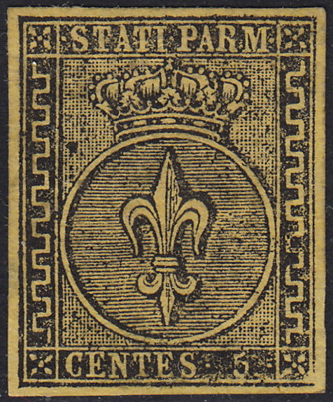BO22-59 - 1859 - Efigie de Fernando II de Borbón, 1 grano verde oliva grisáceo claro II mesa papel Palermo nuevo con goma original, poco común y de hermosa calidad. (4, posición 28/100). 