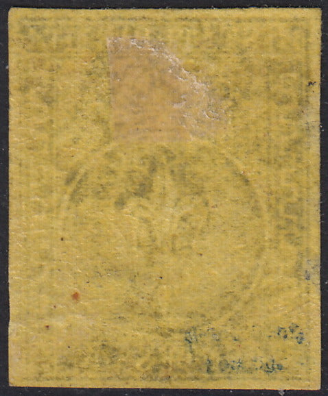 BO22-59 - 1859 - Efigie de Fernando II de Borbón, 1 grano verde oliva grisáceo claro II mesa papel Palermo nuevo con goma original, poco común y de hermosa calidad. (4, posición 28/100). 